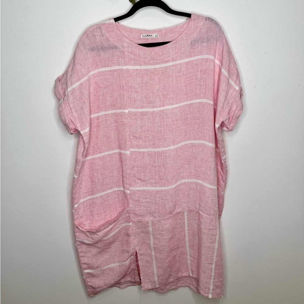 Luuka Blush Breeze Boxy Striped Linen Dress